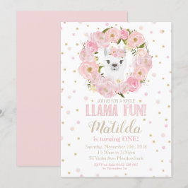 Llama Birthday Einladung Blush Floral Girl