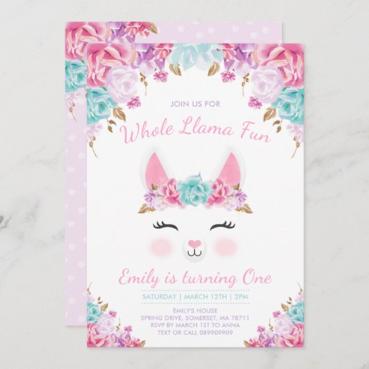 Llama Birthday Einladung Ganzes Llama Fun Party (Vorne/Hinten)