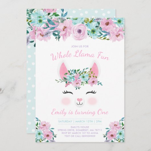 Llama Birthday Einladung Ganzes Llama Fun Party (Vorne/Hinten)