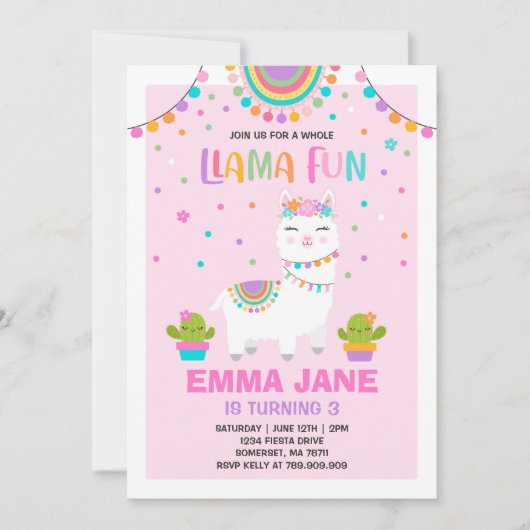 Llama Birthday Einladung Ganzes Llama Fun Party (Vorderseite)