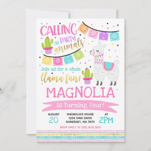 Llama Birthday Einladung Ganzes Llama Fun Party (Vorderseite)