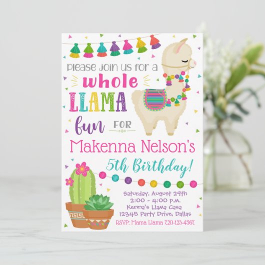 Llama Birthday Einladung Llama Party (Stehend Vorderseite)