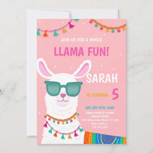 Llama Birthday Einladungen (Vorderseite)