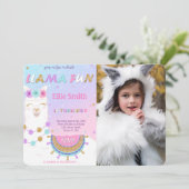 Llama Birthday Foto Einladung (Stehend Vorderseite)
