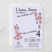 Llama Birthday Girl Lavendel und orange Einladung (Vorderseite)