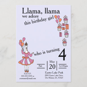 Llama Birthday Girl Lavendel und orange Einladung