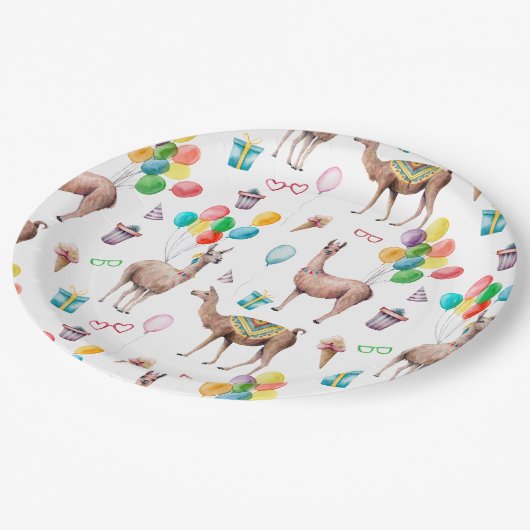 Llama Birthday Party | Benutzerdefinierte Party-Te Pappteller (Schrägansicht)