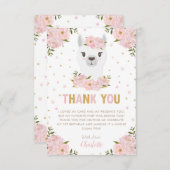 Llama Birthday Party Blues Pink Floral Dankeskarte (Vorne/Hinten)
