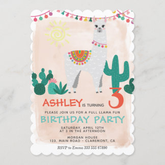 Llama Birthday Party Einladung