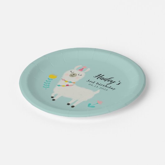 Llama Birthday Party Pappteller (Schrägansicht)