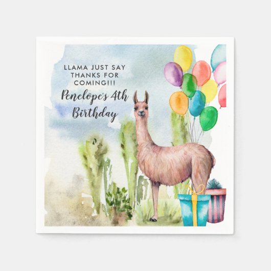 Llama Birthday Party Personalisiert Party Napkins Serviette (Vorderseite)