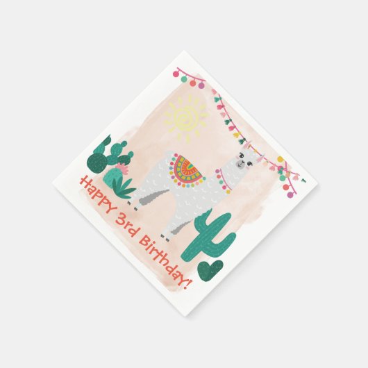 Llama Birthday Party Serviette (Ecke)