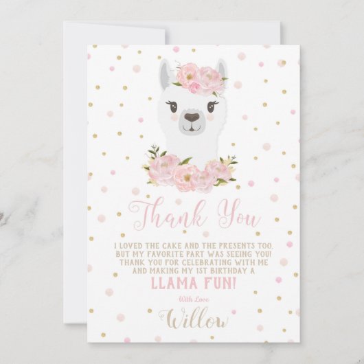 Llama Birthday Vielen Dank, dass Sie die Blush Flo Einladung (Vorderseite)