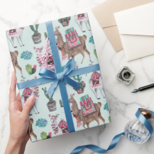 Llama   blau   Schleifpapier Geschenkpapier
