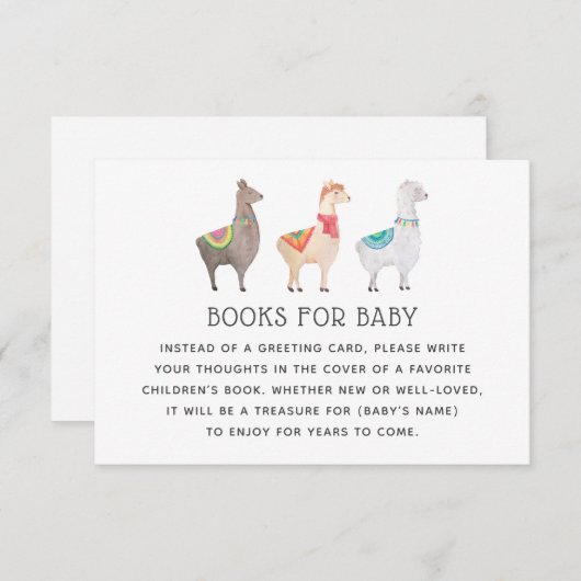 Llama Books for Baby | Baby Shower Library Request Begleitkarte (Vorne/Hinten)