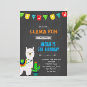 Llama Boy fiesta Party Einladung (Stehend Vorderseite)