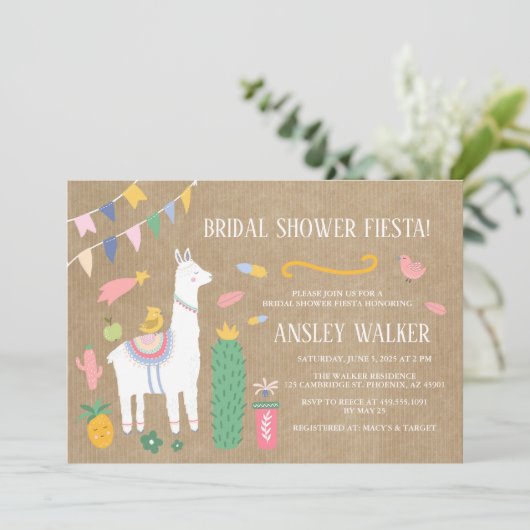Llama Brautparty Fiesta Einladung (Stehend Vorderseite)
