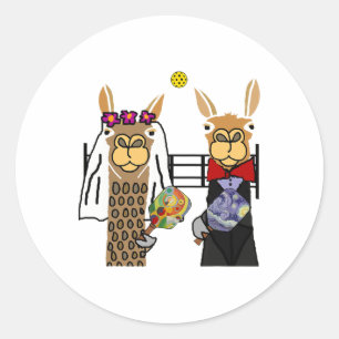 Llama Bridge und Groom Pickleba Runder Aufkleber
