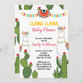 Llama cactus baby Dusche Einladung Girl Fiesta (Vorne/Hinten)