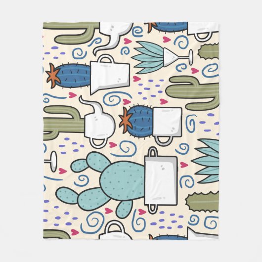 Llama Cactus: HandGezeichnet Nahtloses Design Fleecedecke (Vorderseite)