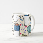 Llama Cactus: HandGezeichnet Nahtloses Design Kaffeetasse (VorderseiteRechts)