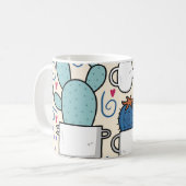 Llama Cactus: HandGezeichnet Nahtloses Design Kaffeetasse (Vorderseite Links)