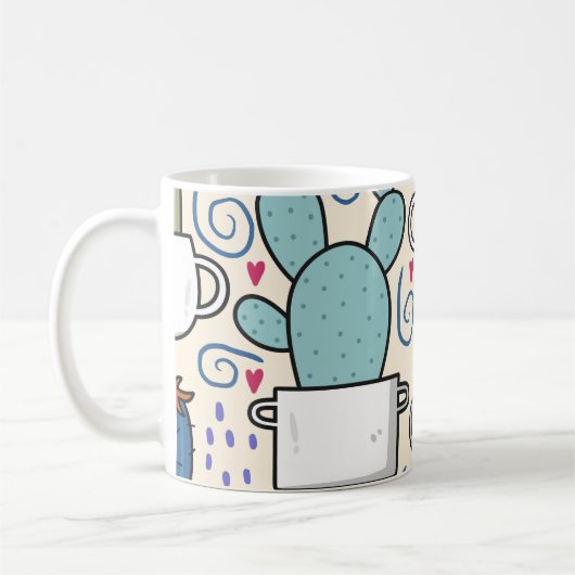 Llama Cactus: HandGezeichnet Nahtloses Design Kaffeetasse (Links)