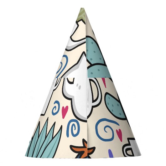 Llama Cactus: HandGezeichnet Nahtloses Design Partyhütchen (Rückseite)