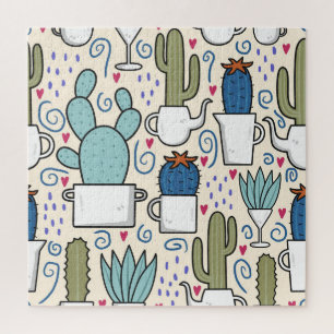 Llama Cactus: HandGezeichnet Nahtloses Design Puzzle