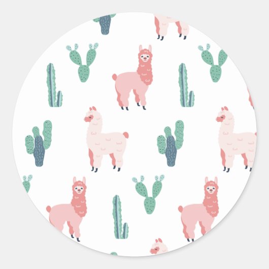 Llama Cactus Niedlicher Tiere Funny Pattern Runder Aufkleber (Vorderseite)