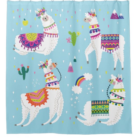 Llama & Cactus: Niedliches Vintages Set Duschvorhang (Vorderseite)