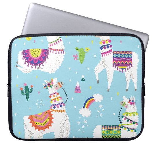Llama & Cactus: Niedliches Vintages Set Laptopschutzhülle (Vorderseite)