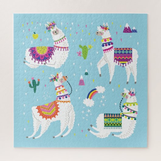 Llama & Cactus: Niedliches Vintages Set Puzzle (Vertikal)
