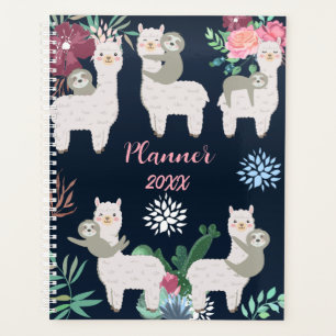 Llama Cactus Watercolor Blue Personalisiert Planne Planer
