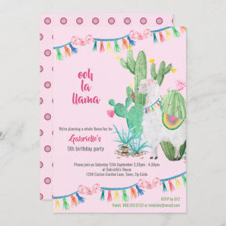 Llama Cactus Whole Llama Fun Girls Birthday Party Einladung