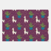 Llama, Catcus und Sterne auf Lila Geschenkpapier Set (Vorderseite)