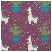 Llama, Catcus und Sterne auf Lila Stoff (Nahaufnahme)