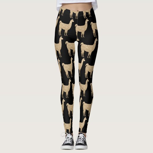 Llama Champagne Gold Glitzer Glitzern Leggings (Vorderseite)