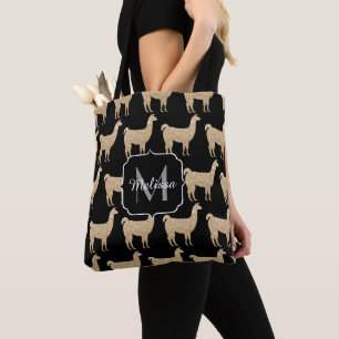 Llama Champagne Gold Glitzern musterndes Monogramm Tasche