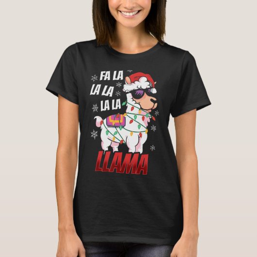 Llama Christmas  Fa La La Llama  Xmas Lights T-Shirt (Vorderseite)