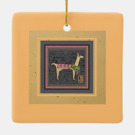 Llama Christmas Flat Tile Keramikornament (Rückseite)