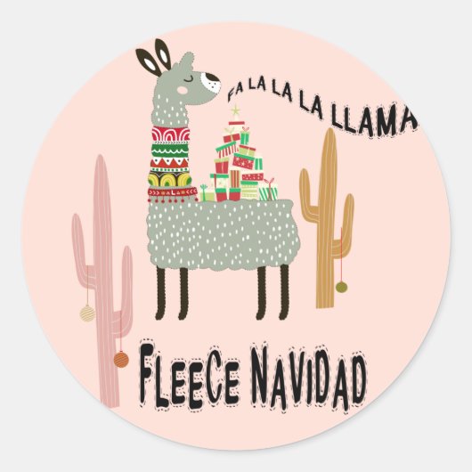Llama Christmas Funny Fleece Navidad Runder Aufkleber (Vorderseite)