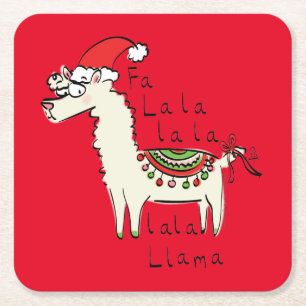 Llama Christmas Kids Niedlich Funny Rechteckiger Pappuntersetzer