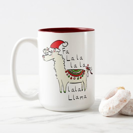 Llama Christmas Kids Niedlich Funny Zweifarbige Tasse (Mit Donut)