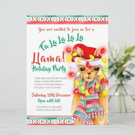 Llama Christmas Party Einladung (Stehend Vorderseite)