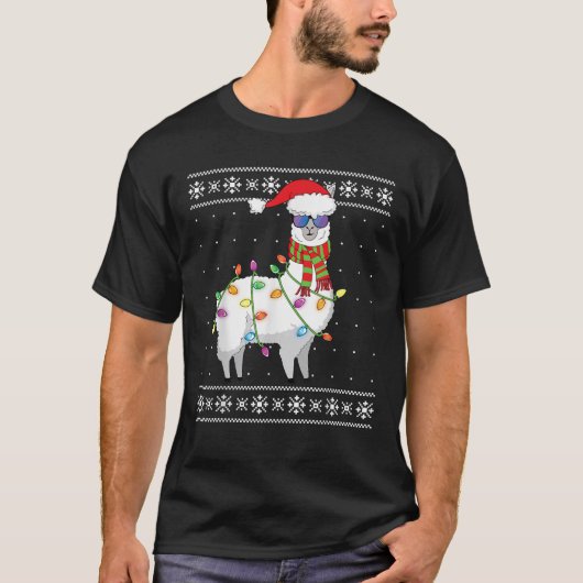 Llama Christmas Tree Funny Ugly Christmas Sweater T-Shirt (Vorderseite)