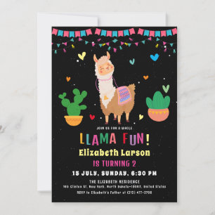 Llama Colorful Kindergeburtstag Party Einladung