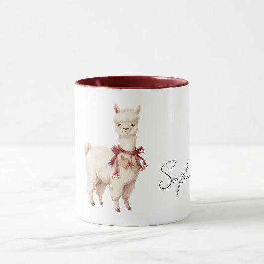 Llama-Creme-Schleife rote Herzen Tasse (Zentrum)