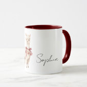 Llama-Creme-Schleife rote Herzen Tasse (VorderseiteRechts)