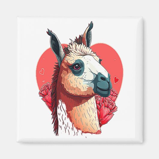Llama Cute Alpaca Valentines Day Animal Magnet (Vorne)
